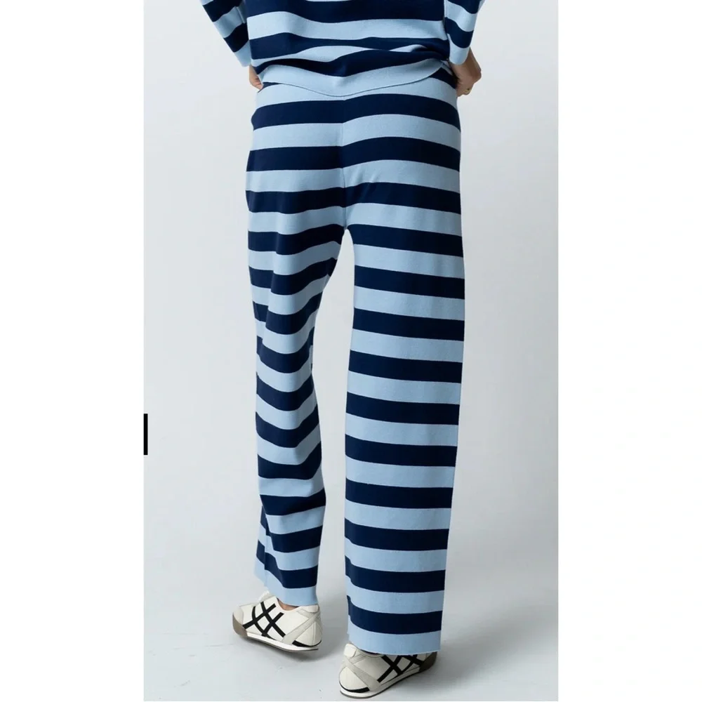 BOHME Joey Striped Wide Leg Pants in Navy Size XL Worn Once - Picture 3 of 9